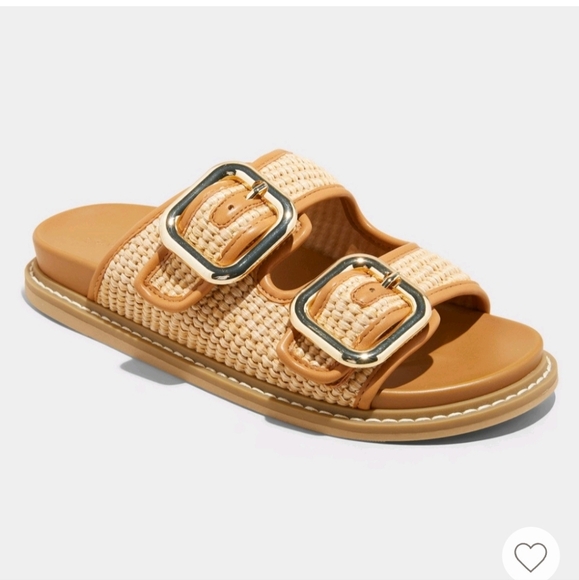 Universal Thread Sandals Collin Double Buckle Footbed Slide On Tan Beige 9 - Picture 1 of 10